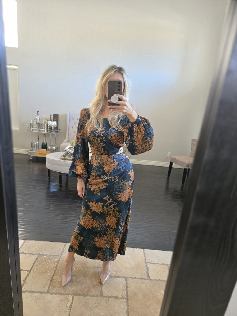 Astr Teal Maxi Dress with Mustard Floral Print